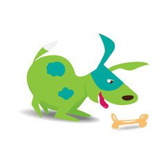 Green cheerful dog with bone
