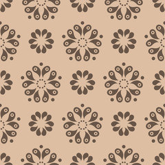 Brown floral seamless pattern on beige background