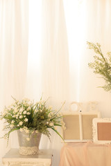 Picture frames, vases and trees in the background curtain concept Wedding.
