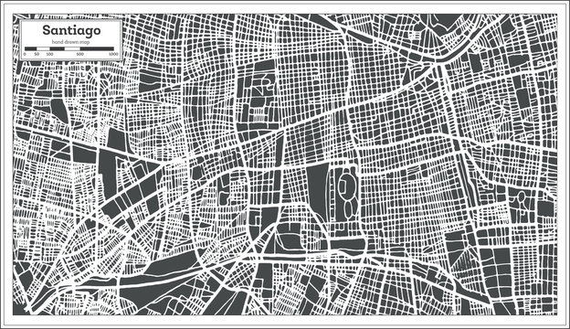 Santiago Chile City Map in Retro Style. Outline Map.
