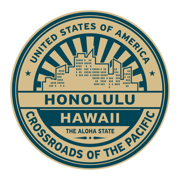 Stamp or label with text Honolulu, Hawaii