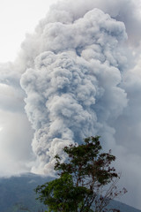 Mount Agung volcano erupting in Bali Indonesia. 