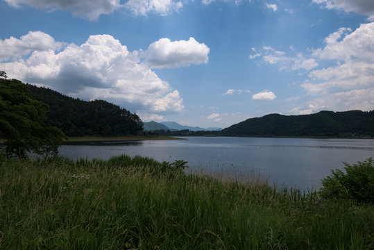 View on Kawaguchi lake at the foot of mount Fuji, Japan