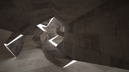 Abstract white and brown concrete interior multilevel public space with window. 3D illustration and rendering.