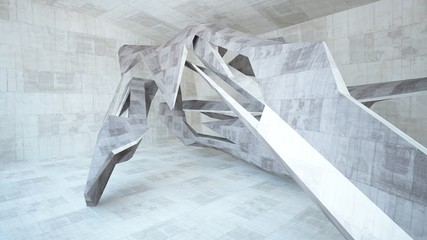 Abstract white and concrete interior multilevel public space with window. 3D illustration and rendering.