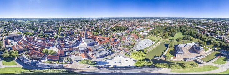 Aerial view of the historic city Ahaus in Westphalia, Germany