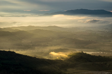 Morning light and sea of mist with landscape of Laos 