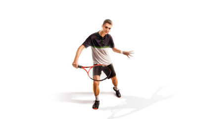one tennis player isolated on white background