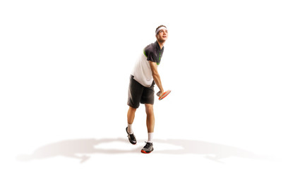 one tennis player isolated on white background