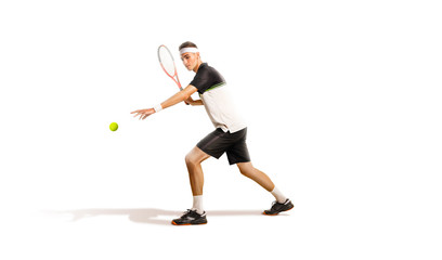one tennis player isolated on white background