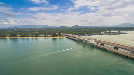 Fototapeta na wymiar aerial photography Sarasin bridge Phuket