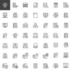 Data recovery line icons set, outline vector symbol collection, linear style pictogram pack. Signs, logo illustration. Set includes icons as hard drive disk, store binary file, transfer data