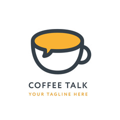 Coffee House Talk Story Conversation Shop Logo Design Template Cup Mug Message. Creative Concept Isolated Vector