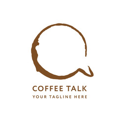 Coffee House Talk Story Conversation Shop Logo Design Template Cup Mug Message. Creative Concept Isolated Vector