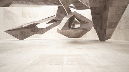 Abstract white and brown concrete interior multilevel public space with window. 3D illustration and rendering.