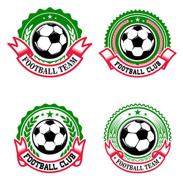 Set of colorful football club emblems. Soccer club. Design element for logo, label, emblem, sign.