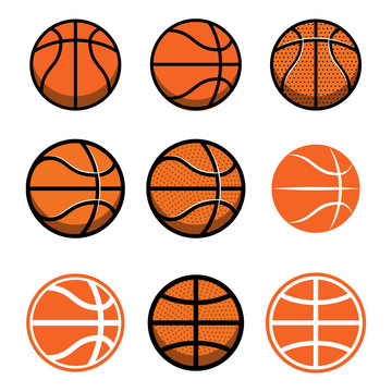 Set of basketball balls isolated on white background. Design element for poster, logo, label, emblem, sign, t shirt.
