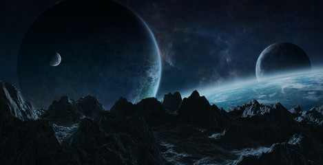 Obraz premium Asteroids flying close to planets 3D rendering elements of this image furnished by NASA