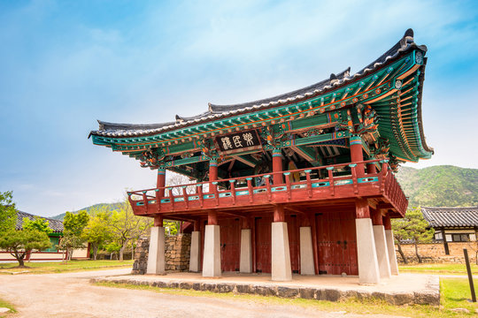 Nangminnu pavilion of Naganeupseong Folk Village in Suncheon, A Traditional Hanok Village in South Korea.