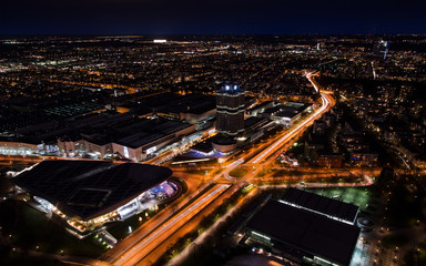 Fototapeta na wymiar Munich night panoramic aerial cityscape view with bright lights