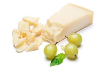 pieces of Parmesan cheese on white background