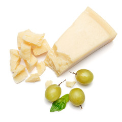 pieces of Parmesan cheese on white background