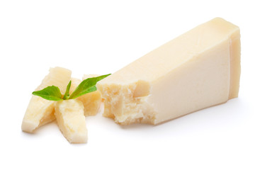 pieces of Parmesan cheese on white background