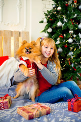 Girl with dog on christmas