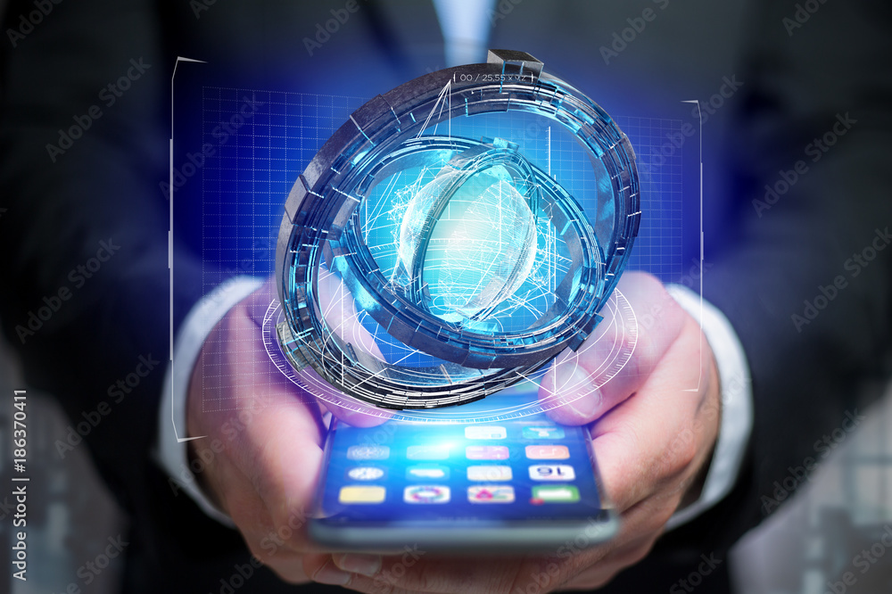 Poster hologram made of wheel with a futuristic data interface - 3d rendering
