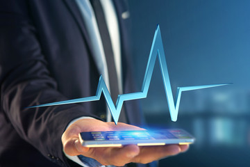 3d rendering heart beat line on a futuristic interface