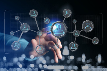 Network connection with people linked each other in technology wheel - 3d rendering