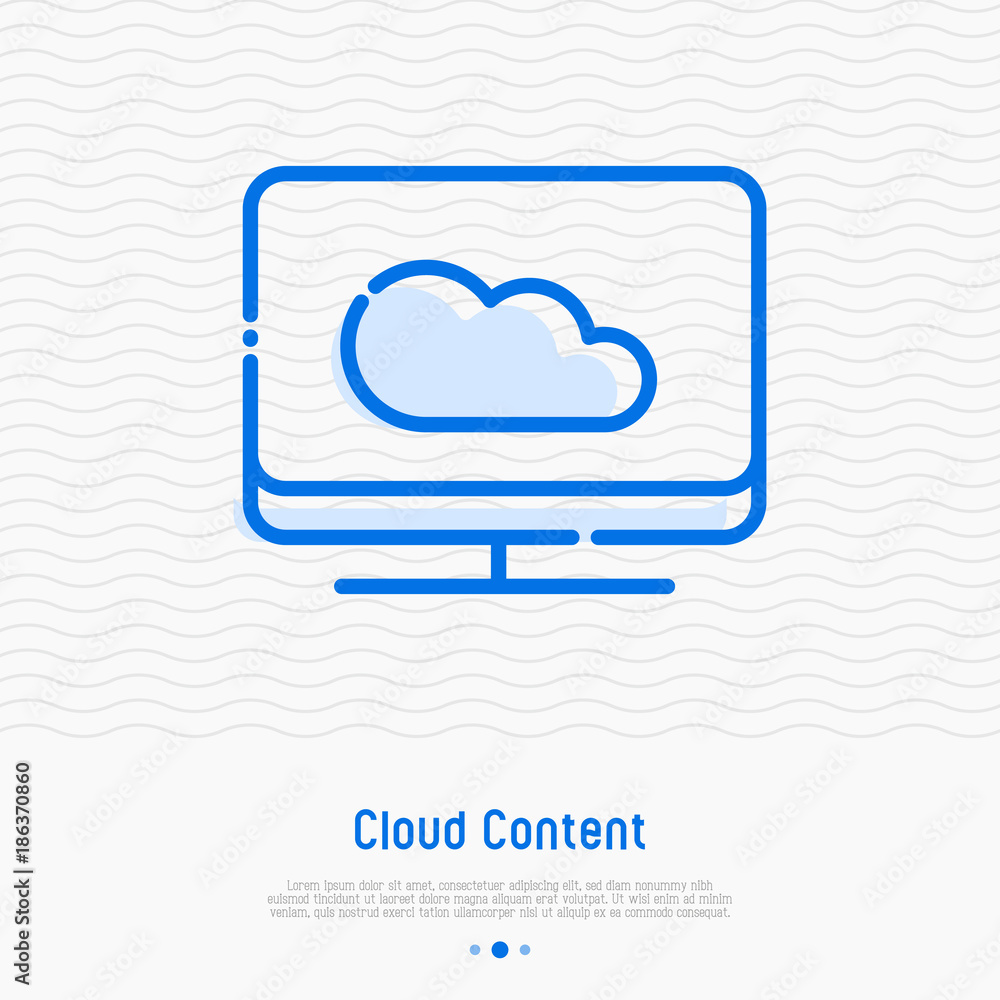 Aufkleber cloud computing content on computer thin line icon. modern vector illustration.