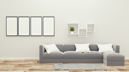 empty room , sofa and carpet, tropical style. 3D rendering