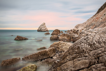 Fototapeta na wymiar La Vela cliff in Portonovo beach, Conero Riviera, Ancona, Italy