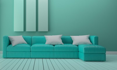Green mint room interior design. 3D rendering