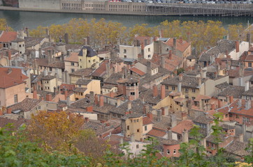 Vision aérienne de la Ville de Lyon depuis la cathédrale Notre-Dame de Fourvière