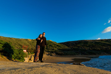 Fototapeta premium Tourist on Ghajn Tuffieha Bay