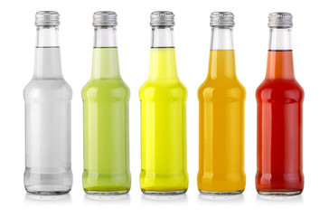 set of bottles with tasty drink\