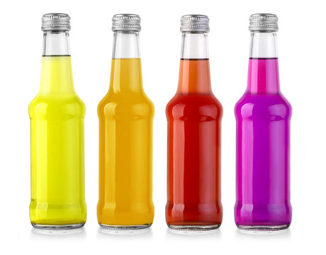 set of bottles with tasty drink\