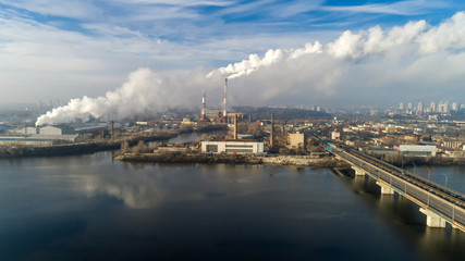 Garbage incineration plant. Waste incinerator plant with smoking smokestack. The problem of environmental pollution by factories. - obrazy, fototapety, plakaty