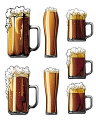 Beer mugs set of illustrations