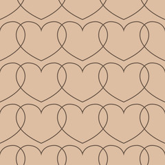 Brown and beige hearts as seamless pattern. Romantic background