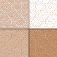 Geometric backgrounds. Brown and white abstract seamless patterns