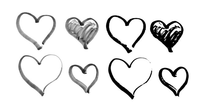 Set of hand drawn hearts. Vector illustration
