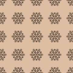 Brown floral seamless pattern on beige background