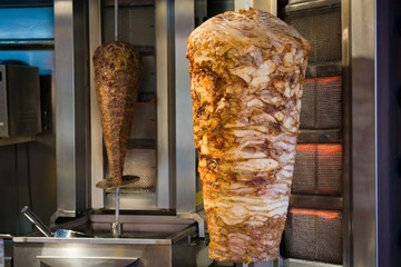 bbq meat and chicken for turkish doner kebab in a restaurant in istanbul asian street food