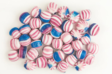 striped candy in blue, red and white