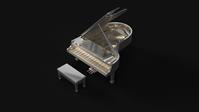 Silver Grand Piano 3d illustration 3d rendering