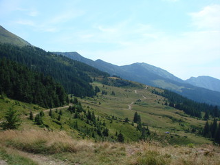 Fototapeta na wymiar A panorama of the mountain range of the Marmaros of the Ukrainian Carpathians.