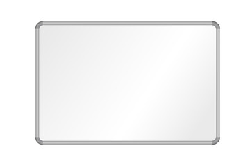 Realistic vector illustration of blank whiteboard with aluminum frame, isolated